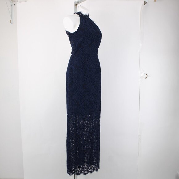 BB Dakota Dress Oilslick Sz 6 Navy Blue Lace Lined Open Back Cotton Dress - Picture 7 of 16